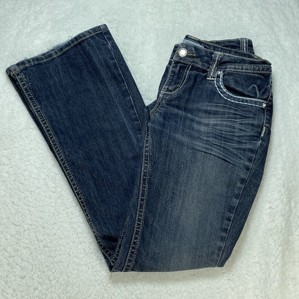 Bongo Jeans Womens Sz 7 Blue Vintage Flare 90's Embroidery Rhinestones 29x31